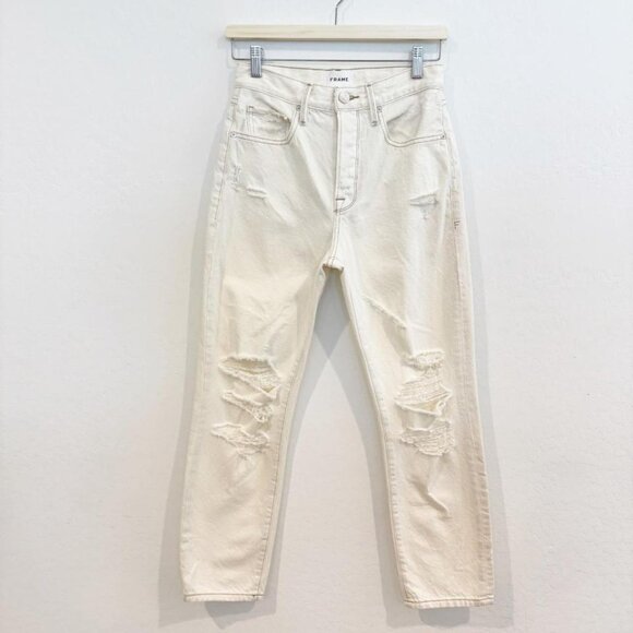 NWT FRAME Le Original Off-White Distressed High Rise Jeans – Women’s 28 - Picture 2 of 14